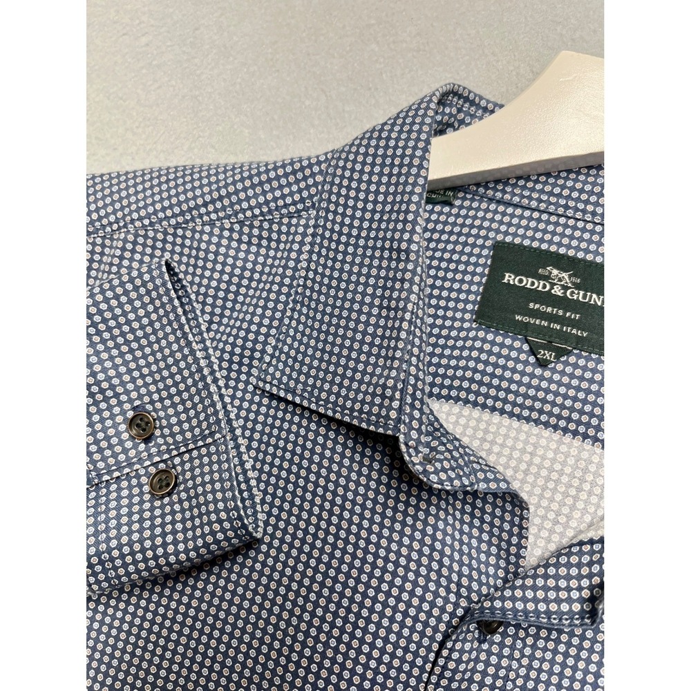 Rodd & Gunn Mens 2XL Sports Fit Button Up Shirt Navy Geometric Woven in Italy